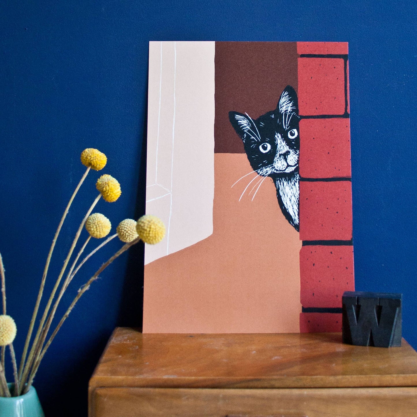 Katt Bak Vegg - Kunsttrykk - A4