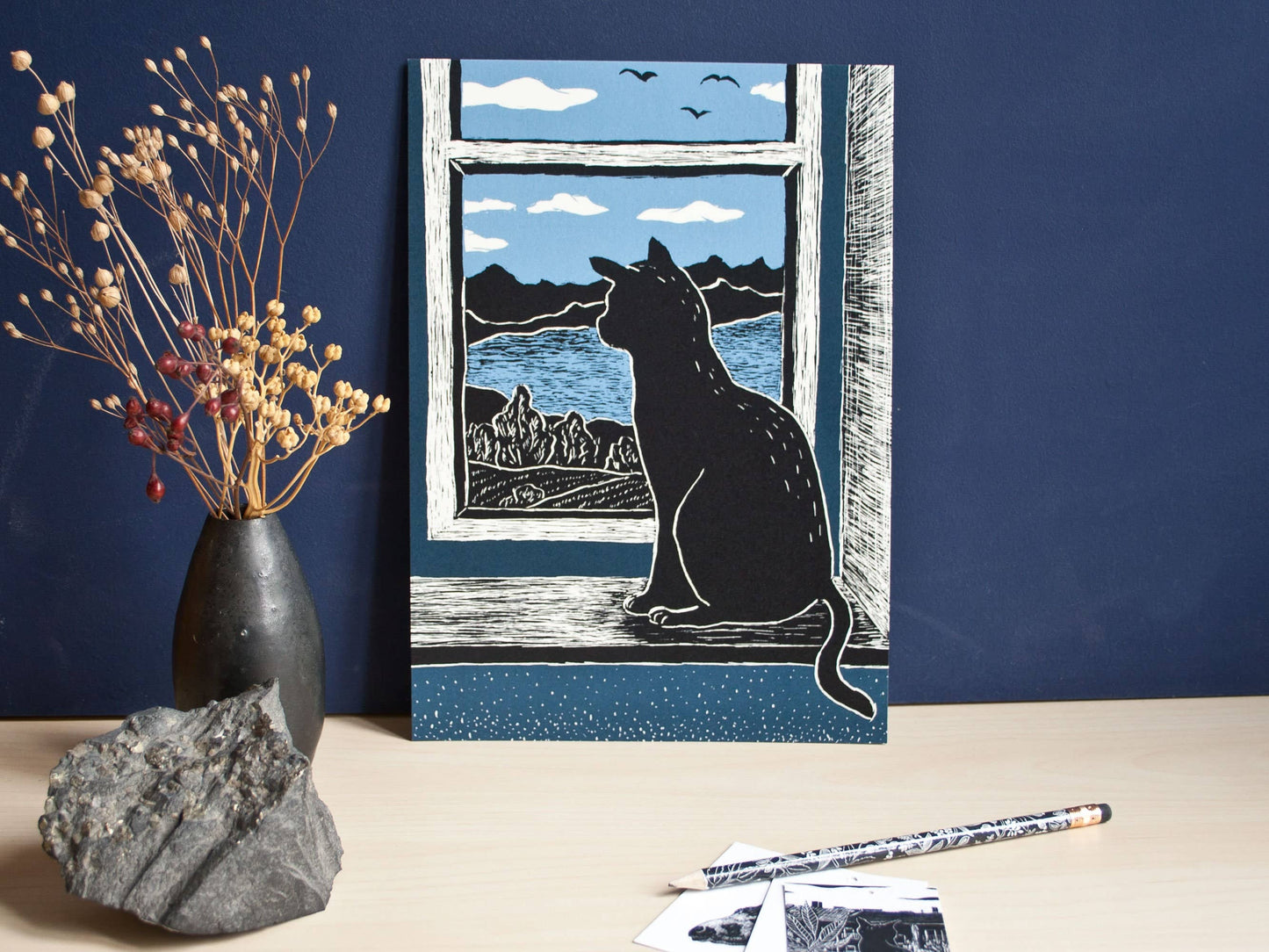 Katt i Vindu - Kunsttrykk - A4