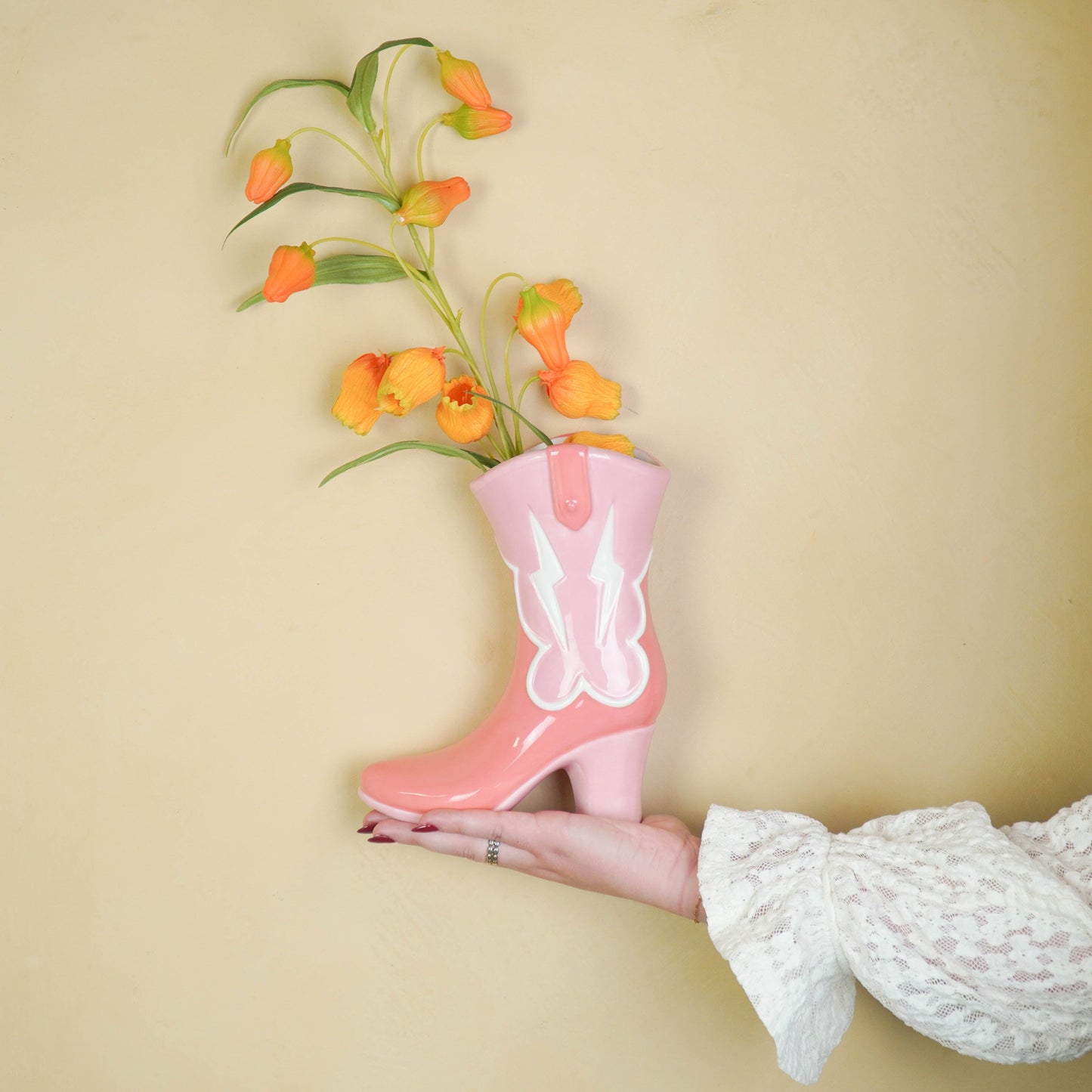 Rosa Cowboy Støvel - Vase - 16,5x10.5x26,5cm
