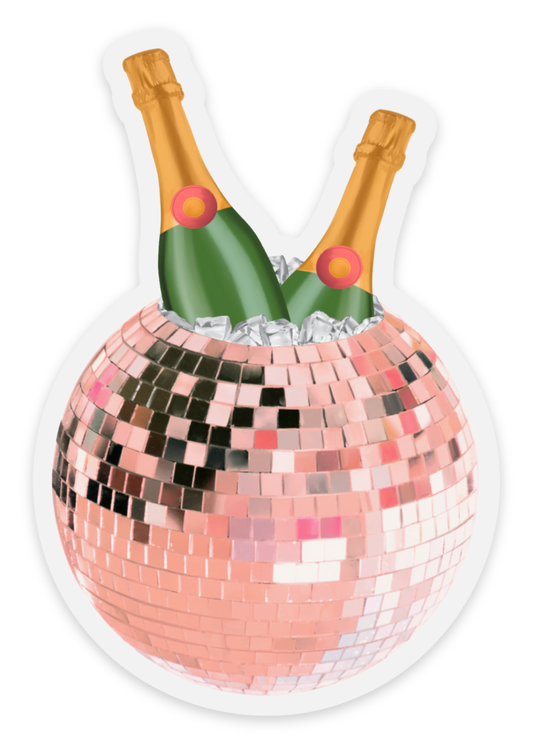 Champagne Disco Klistremerke - 5,8 cm x 8,6 cm