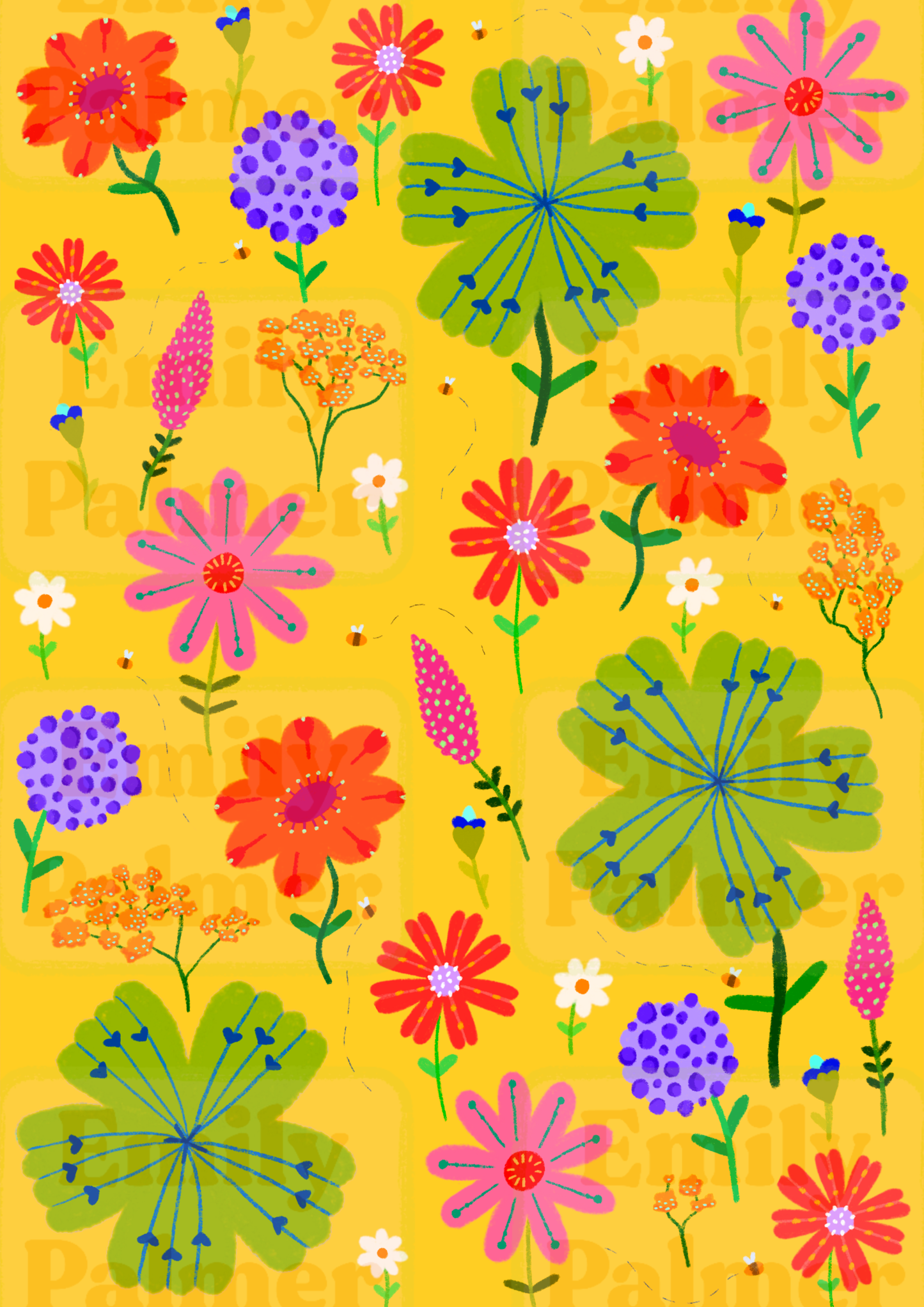 Yellow Floral Kunsttrykk A5
