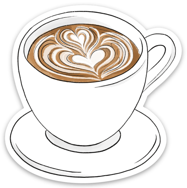 Lattekunst Kaffekopp Klistremerke - 6,3 cm x 6,3 cm