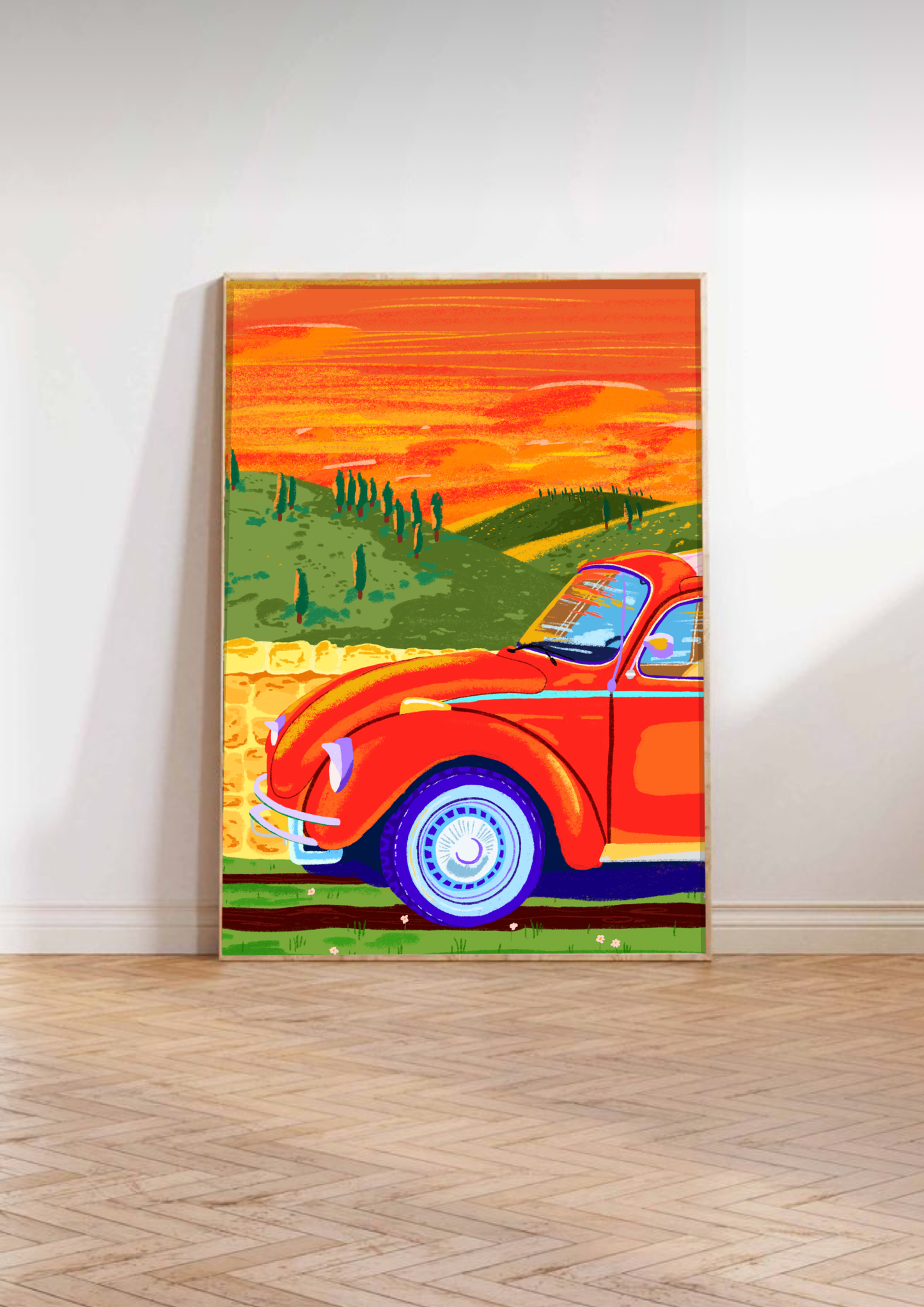 Retro Car Kunsttrykk A5