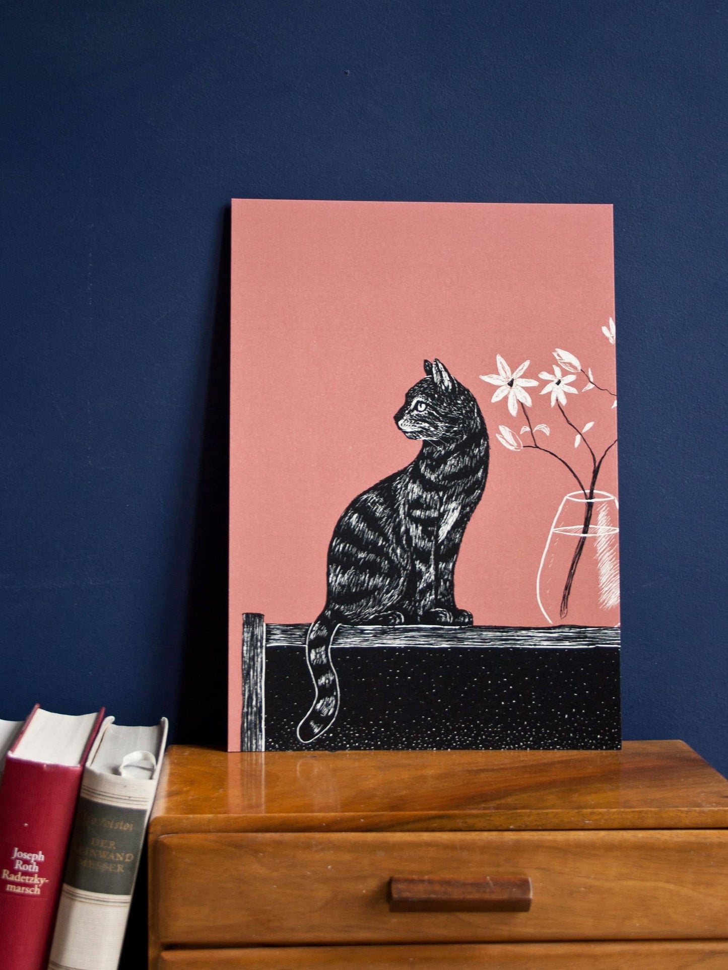 Katt Med Vase - Kunsttrykk - A4