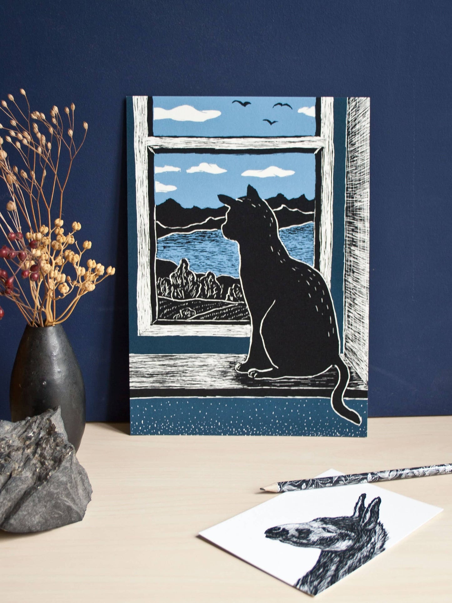 Katt i Vindu - Kunsttrykk - A4