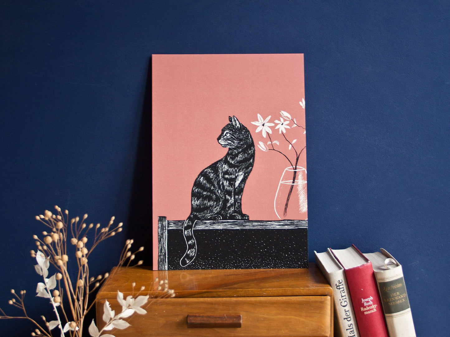 Katt Med Vase - Kunsttrykk - A4