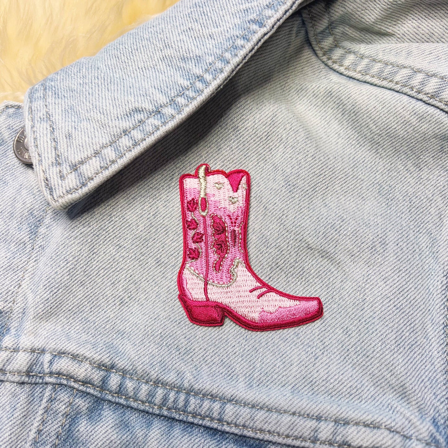 Rosa Cowgirl Støvel Brodert Strykemerke