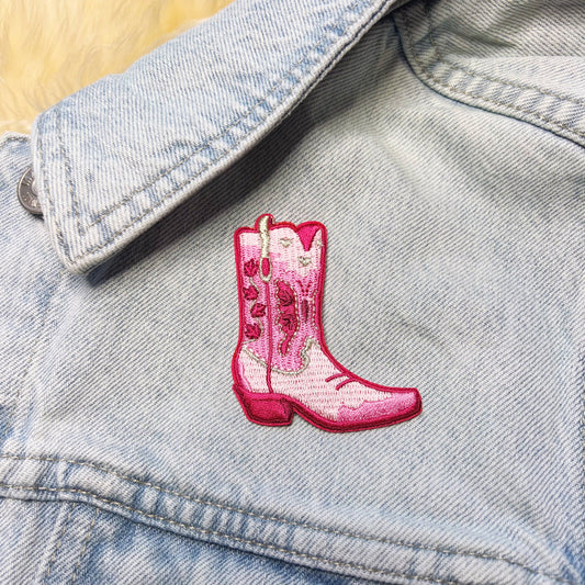 Rosa Cowgirl Støvel Brodert Strykemerke