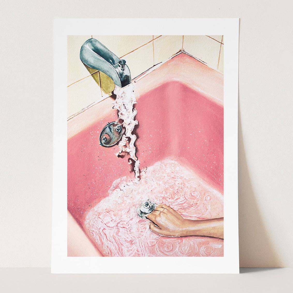 Retro Rosa Bad - Kunsttrykk - A4