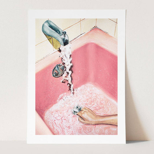 Retro Rosa Bad - Kunsttrykk - A4