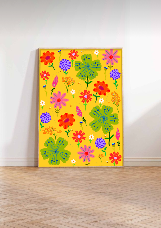 Yellow Floral Kunsttrykk A5