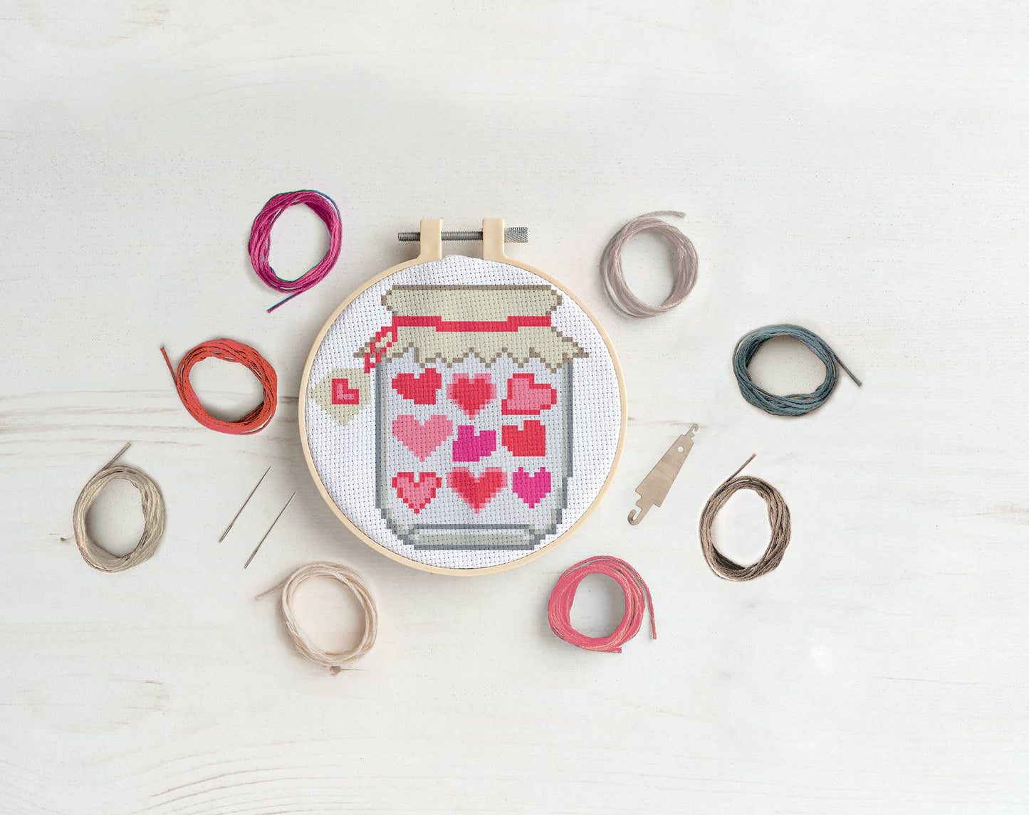 Jar Of Hearts - Korssting Broderisett