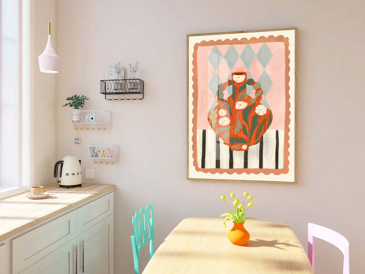 Orange Blomsterpotte - Kunsttrykk - A3
