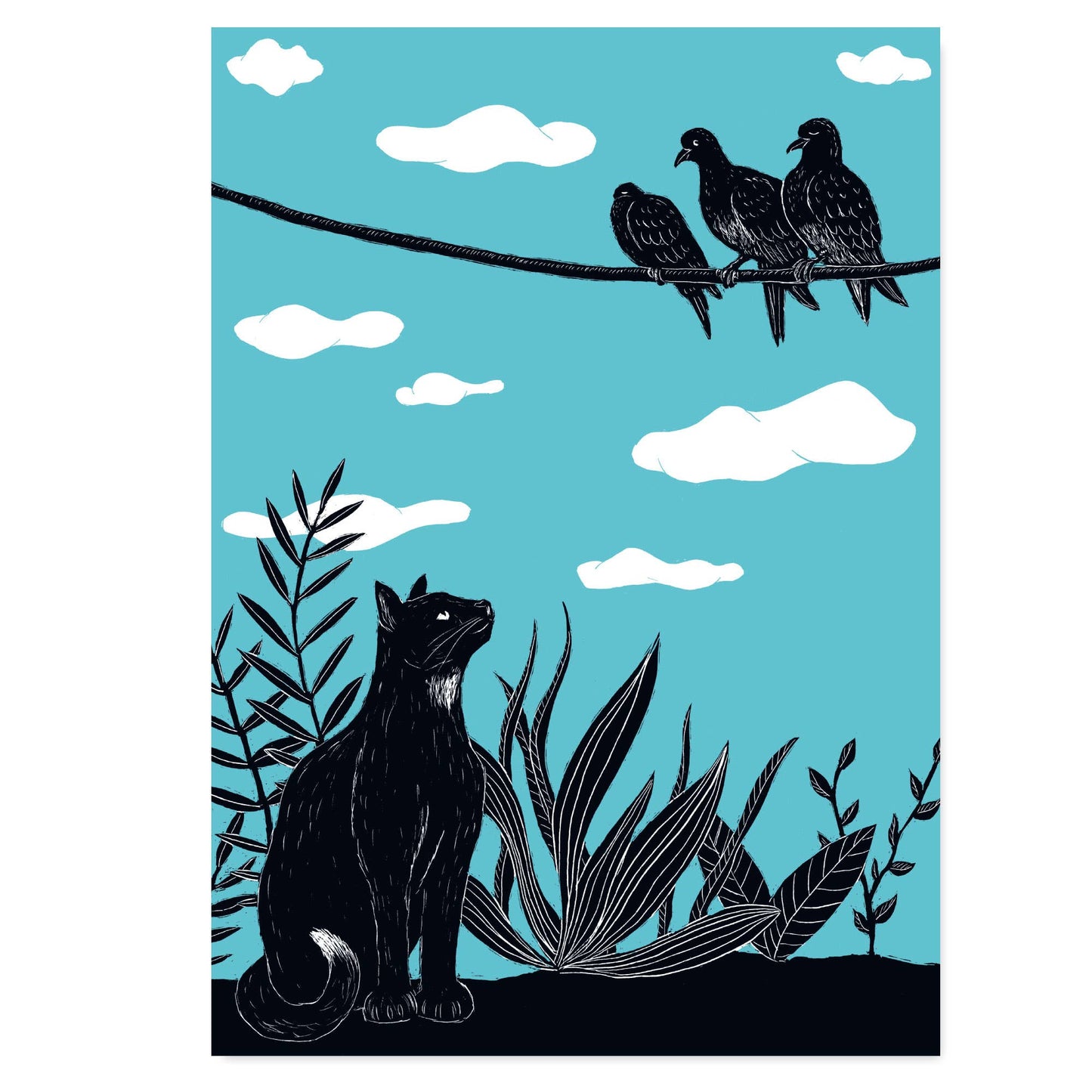 Katt og Due - Kunsttrykk - A4