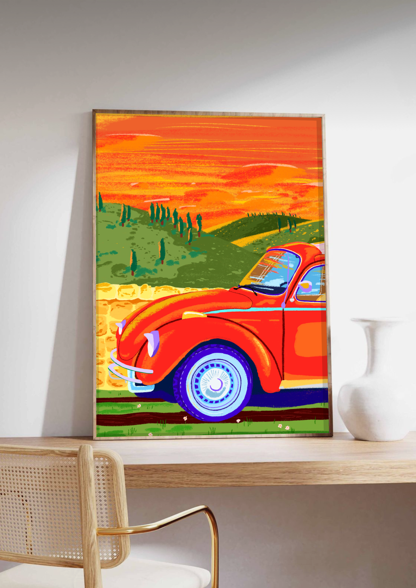 Retro Car Kunsttrykk A5