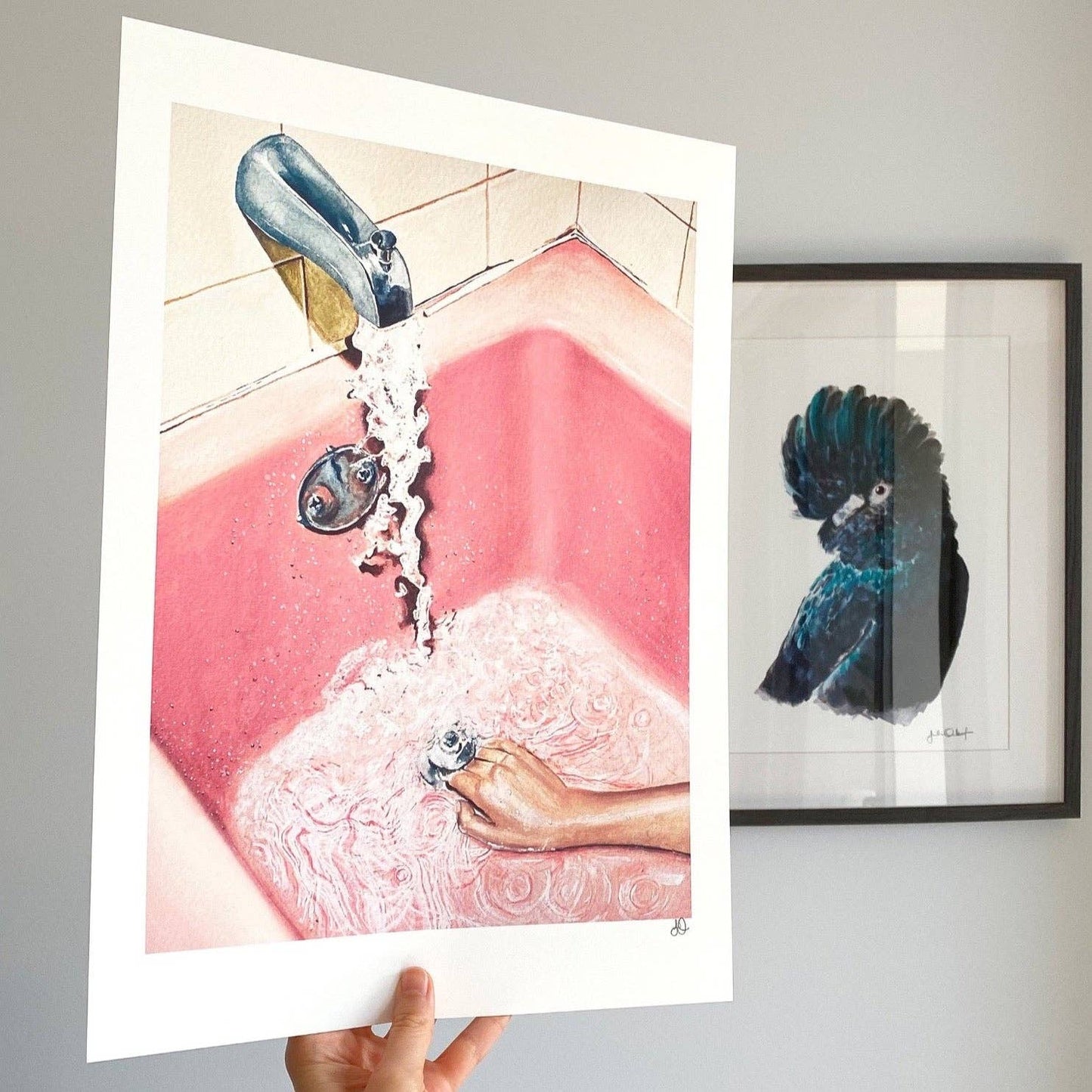 Retro Rosa Bad - Kunsttrykk - A4