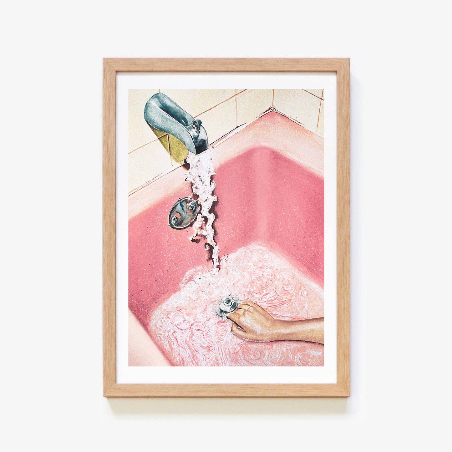 Retro Rosa Bad - Kunsttrykk - A4