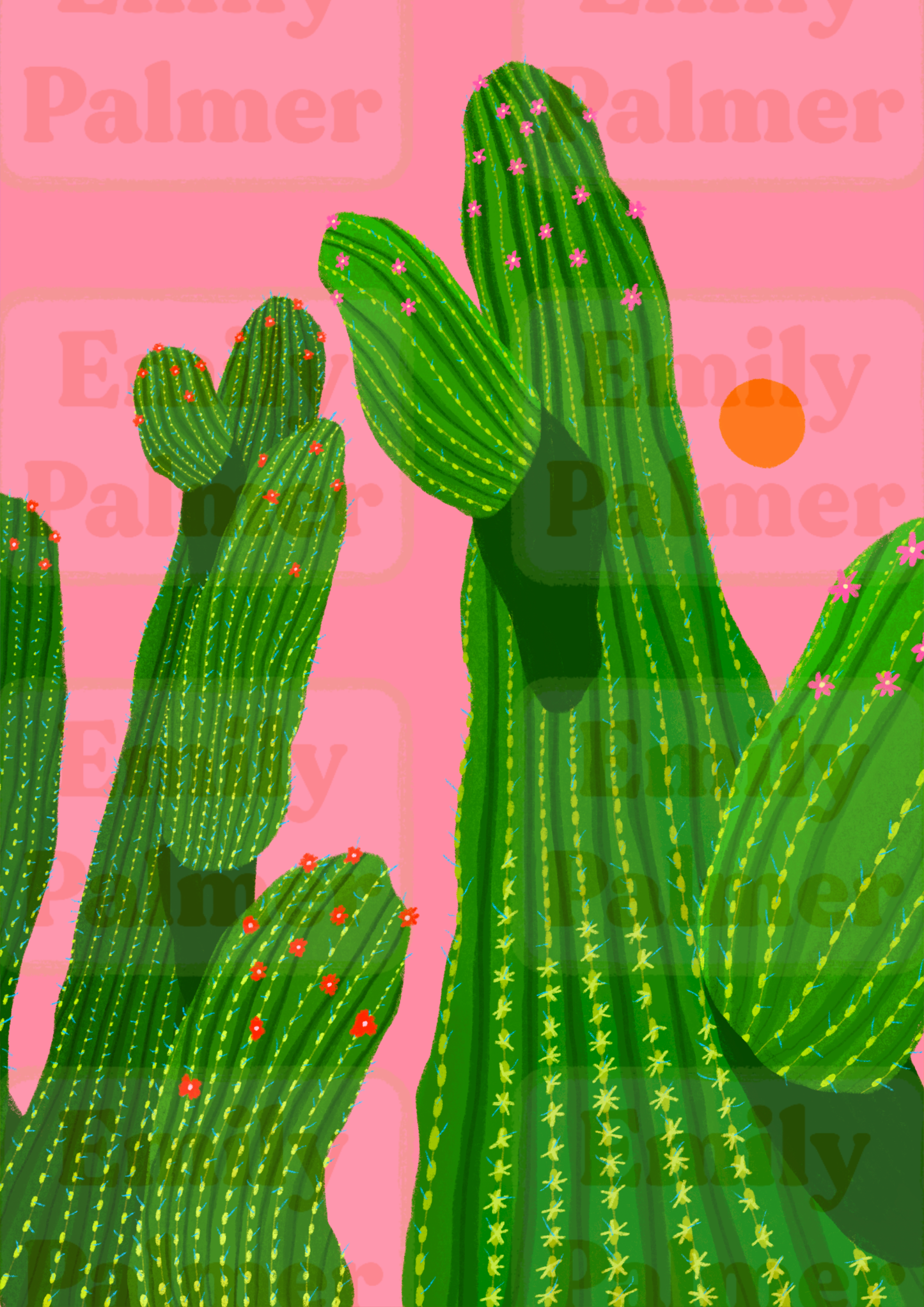 Pink Cactus Kunsttrykk A4
