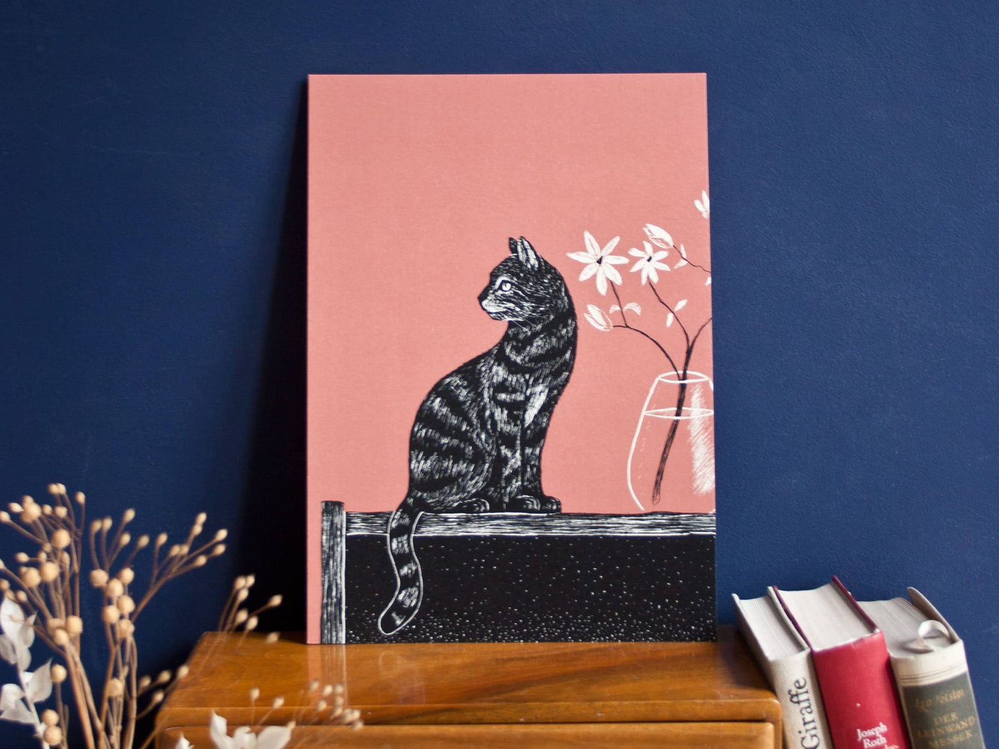 Katt Med Vase - Kunsttrykk - A4