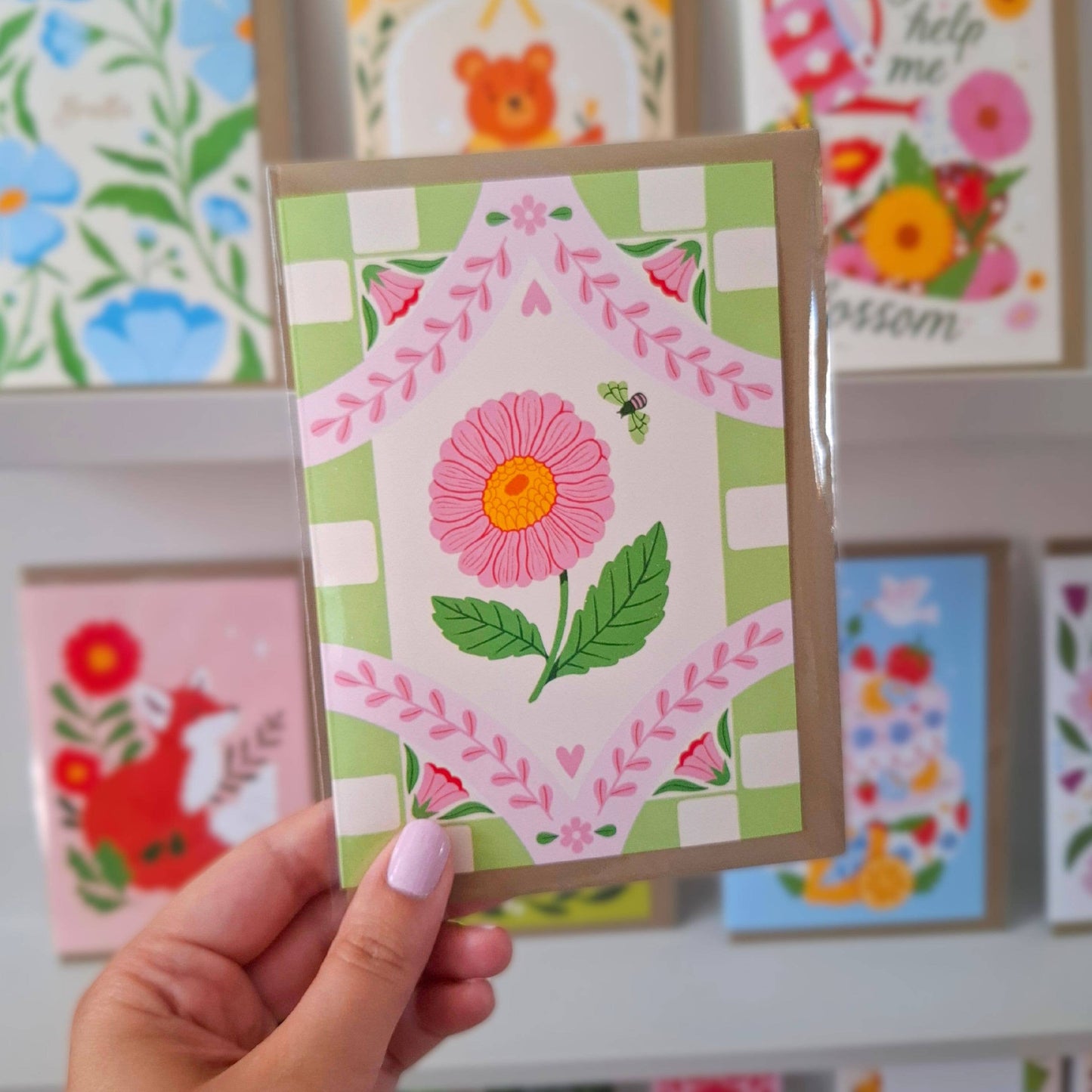 Rosa og grønt gratulasjonskort