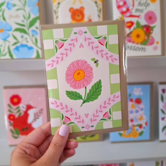 Rosa og grønt gratulasjonskort