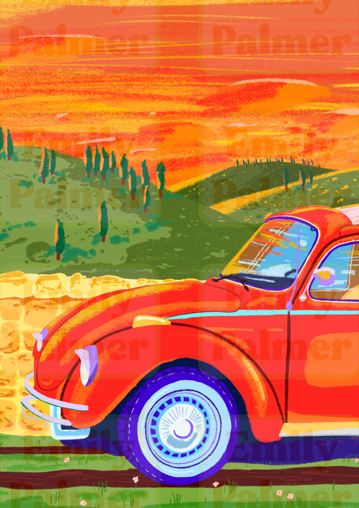 Retro Car Kunsttrykk A5