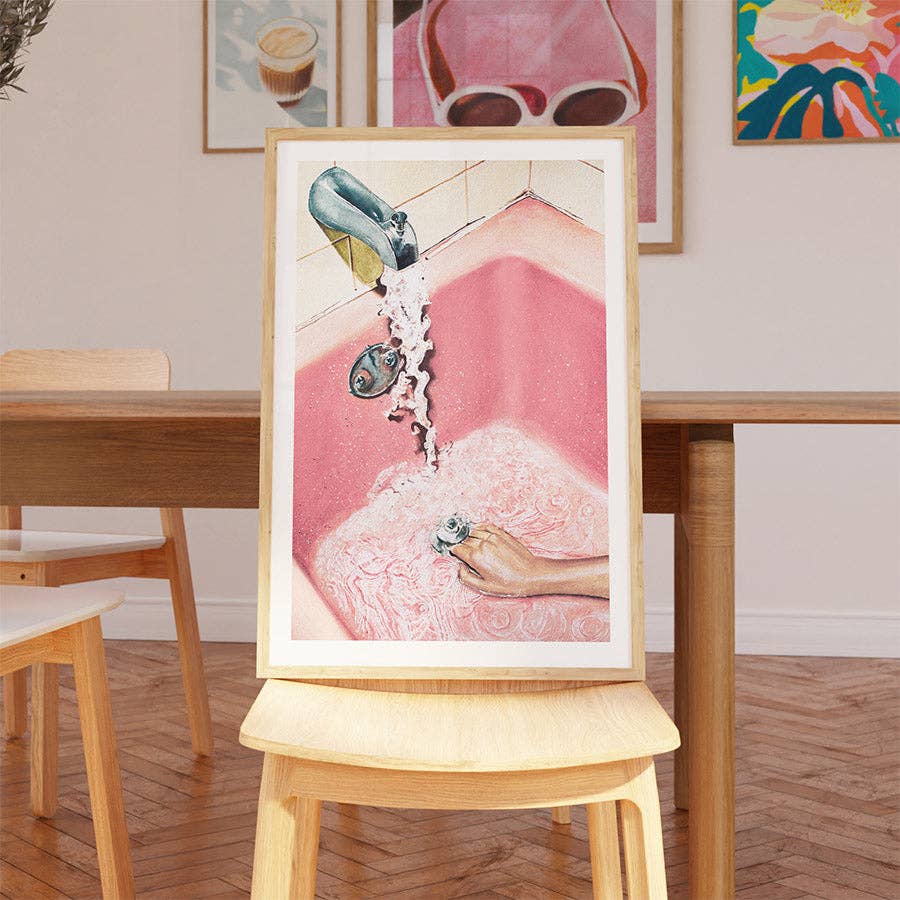 Retro Rosa Bad - Kunsttrykk - A4