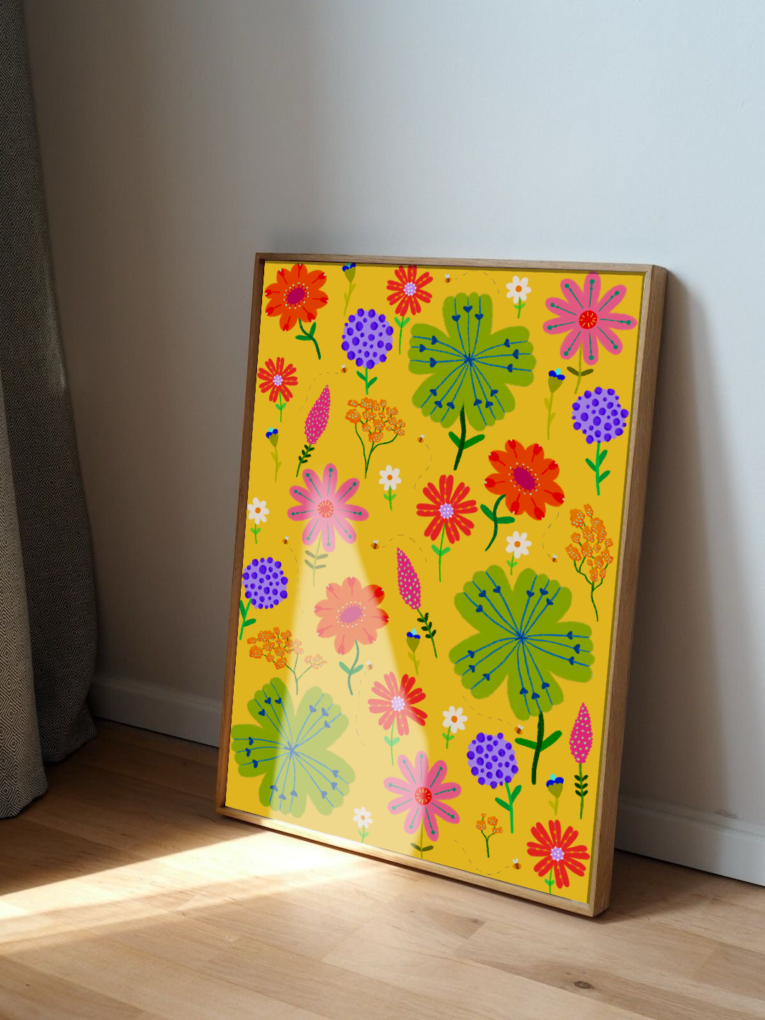 Yellow Floral Kunsttrykk A5