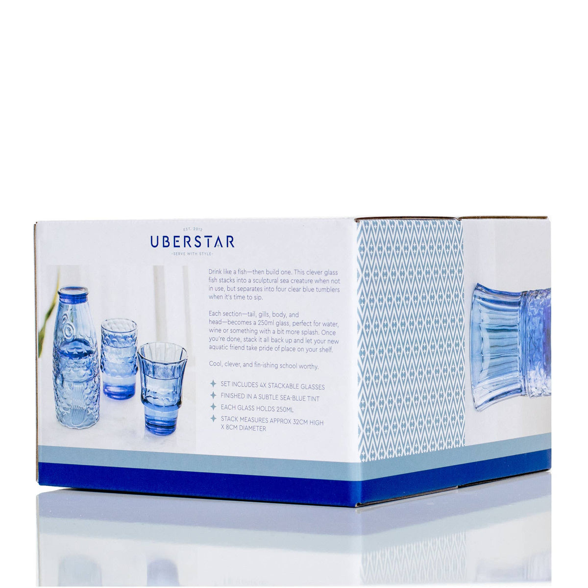 4 stk Stableglass – Fisk Blå
