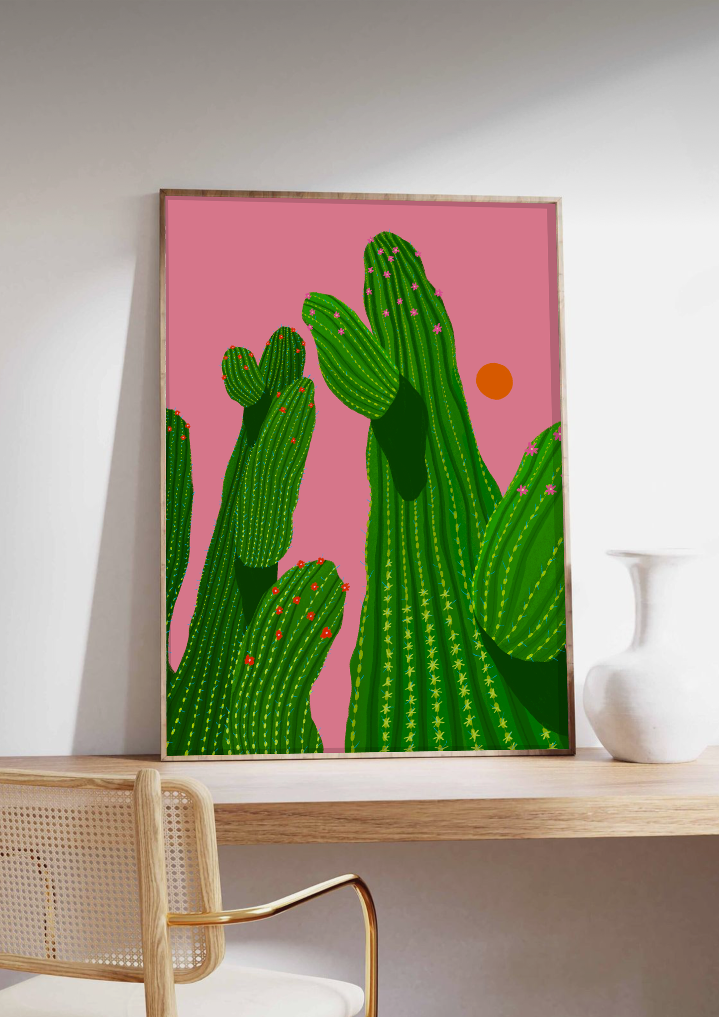 Pink Cactus Kunsttrykk A4