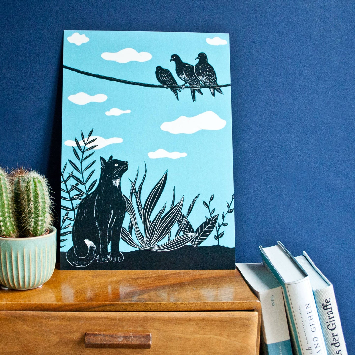 Katt og Due - Kunsttrykk - A4