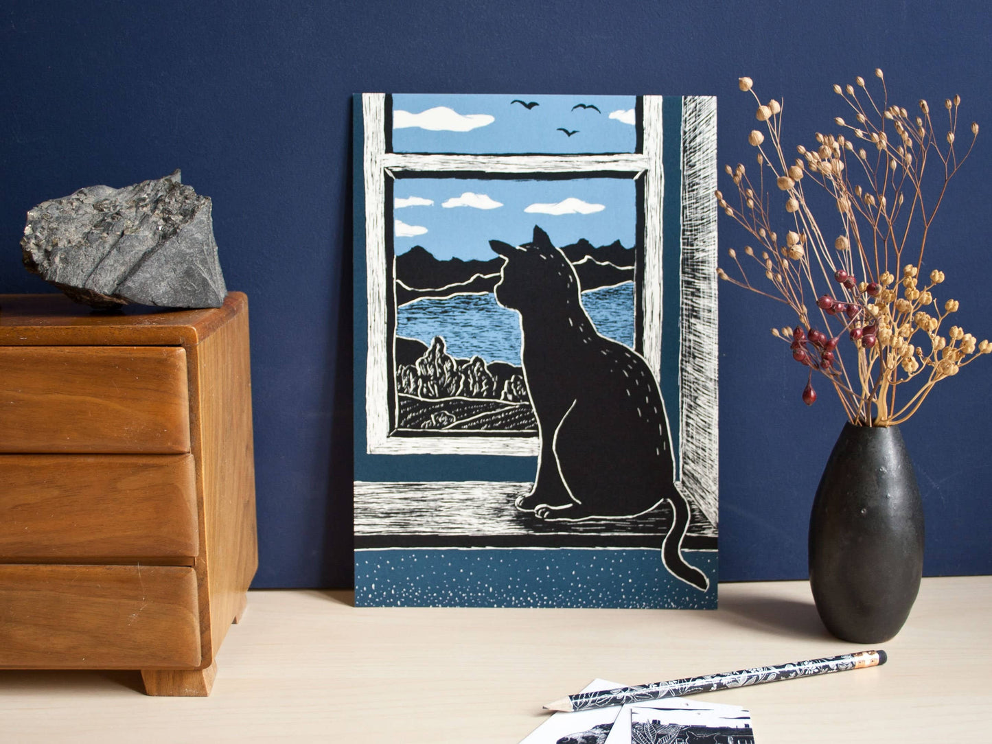 Katt i Vindu - Kunsttrykk - A4