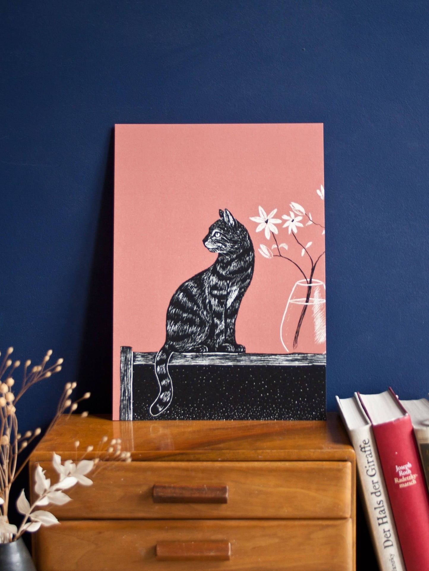 Katt Med Vase - Kunsttrykk - A4