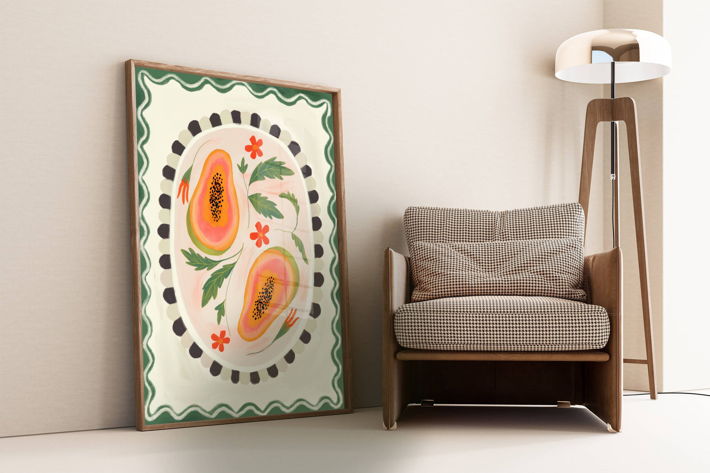 Papaya with border, Art print, Kitchen art,  colourful art: A5