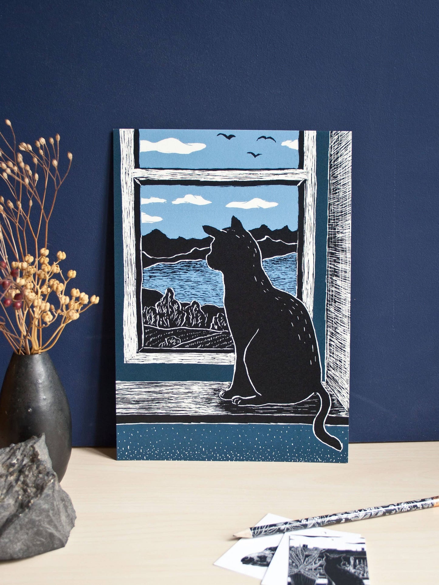 Katt i Vindu - Kunsttrykk - A4