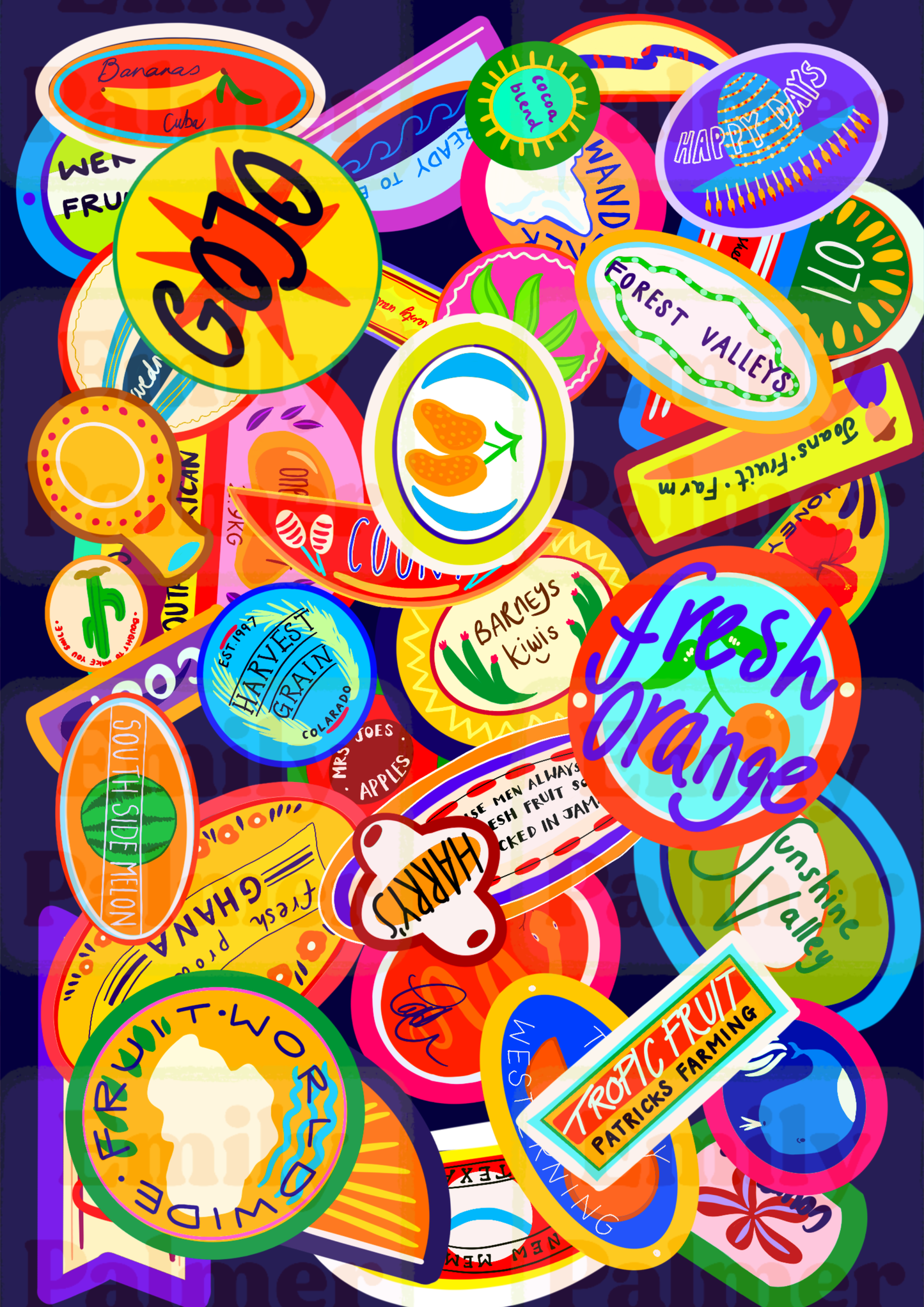 Fruit Stickers Kunsttrykk A4