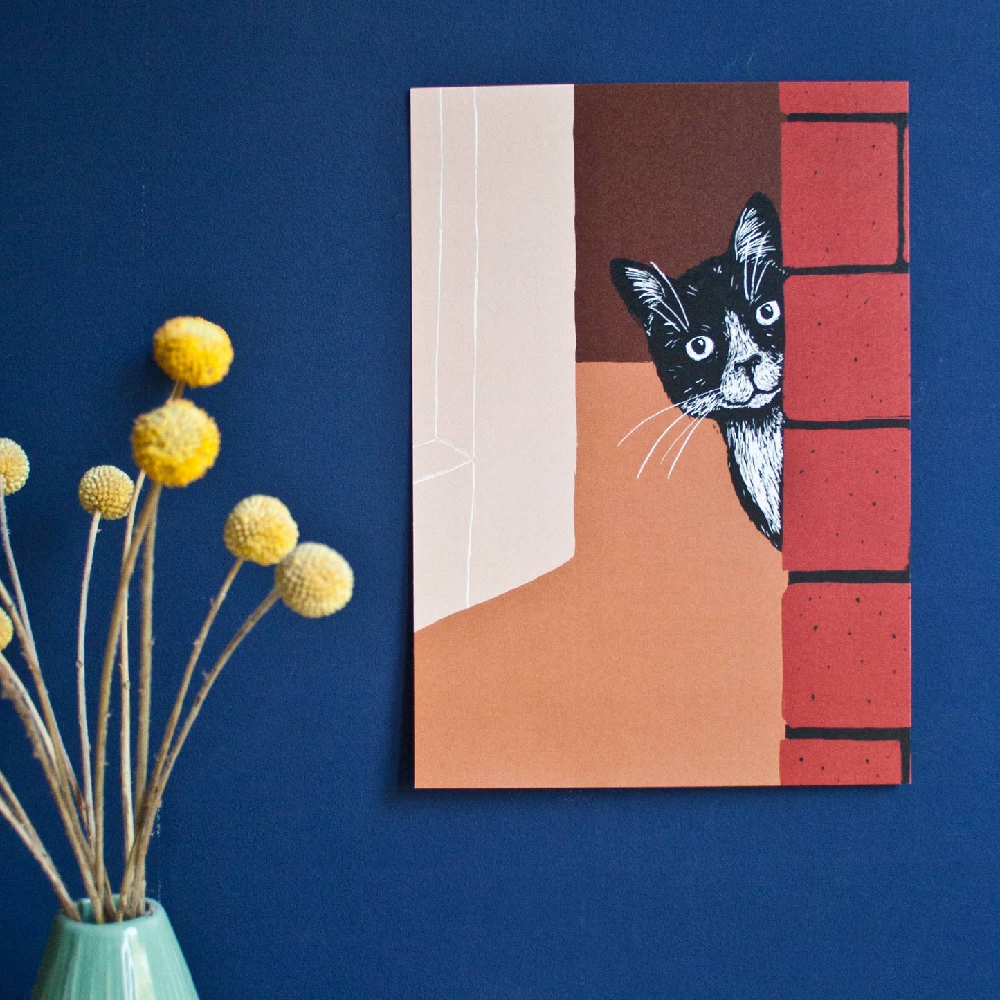 Katt Bak Vegg - Kunsttrykk - A4