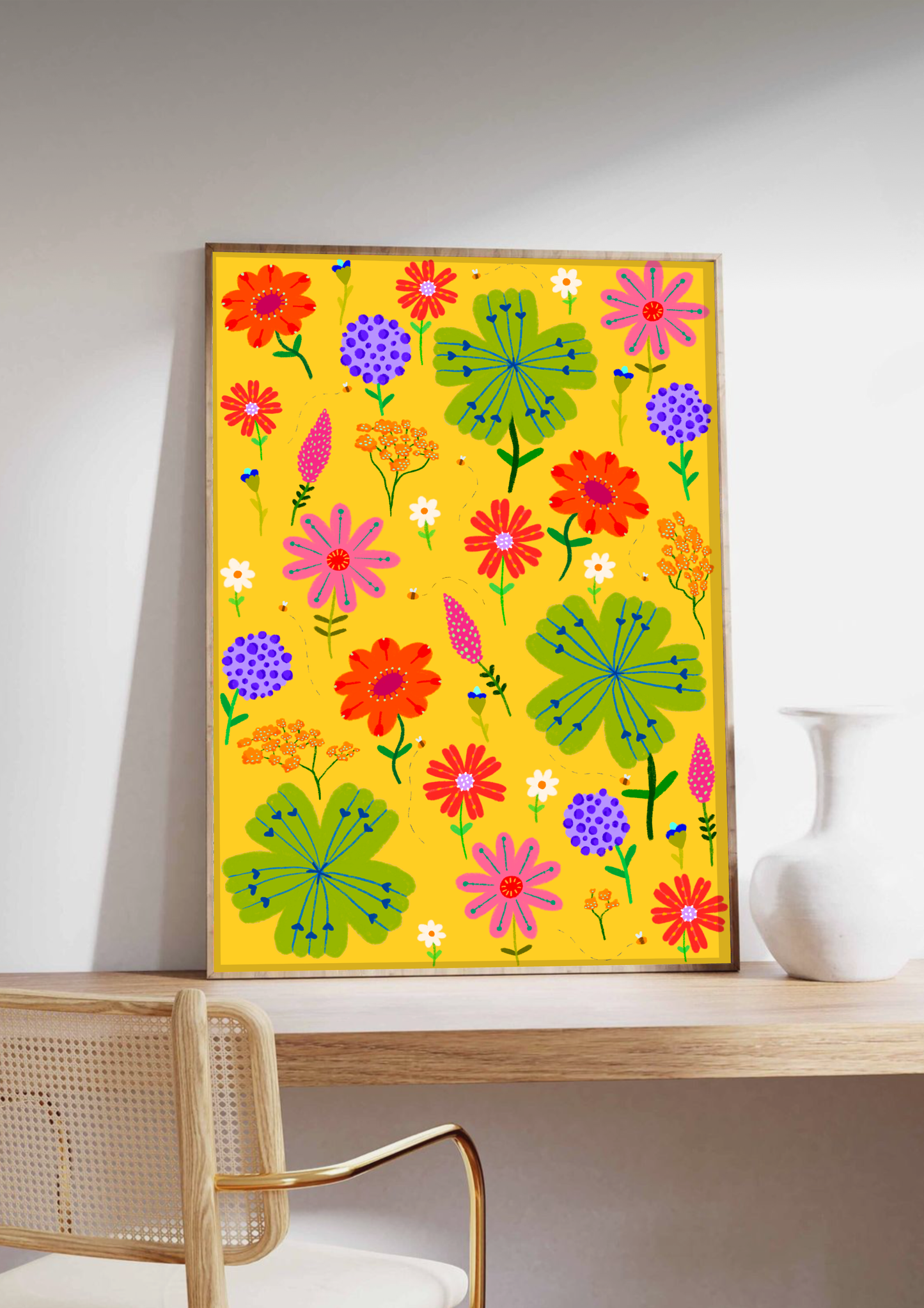 Yellow Floral Kunsttrykk A5